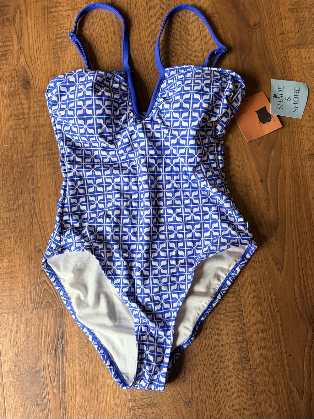 Shade & Shore Blue Patterned One-Piece Swimsuit size small 4-6